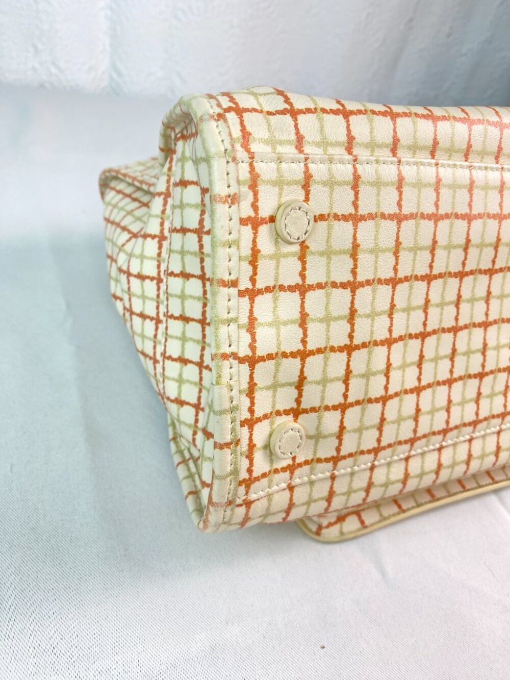 Tory Burch Priscilla Grid Satchel Ivory Orange Leather Top Handle 🌼 Arden - Picture 15 of 17